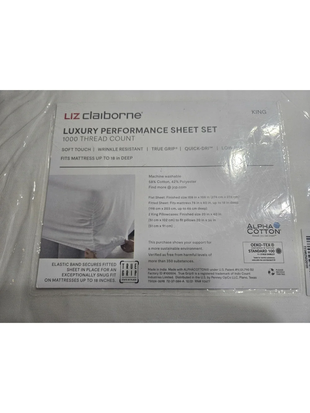 Liz Claiborne Luxury Performance Sheet Set Cotton Rich King Size 1000 Thread